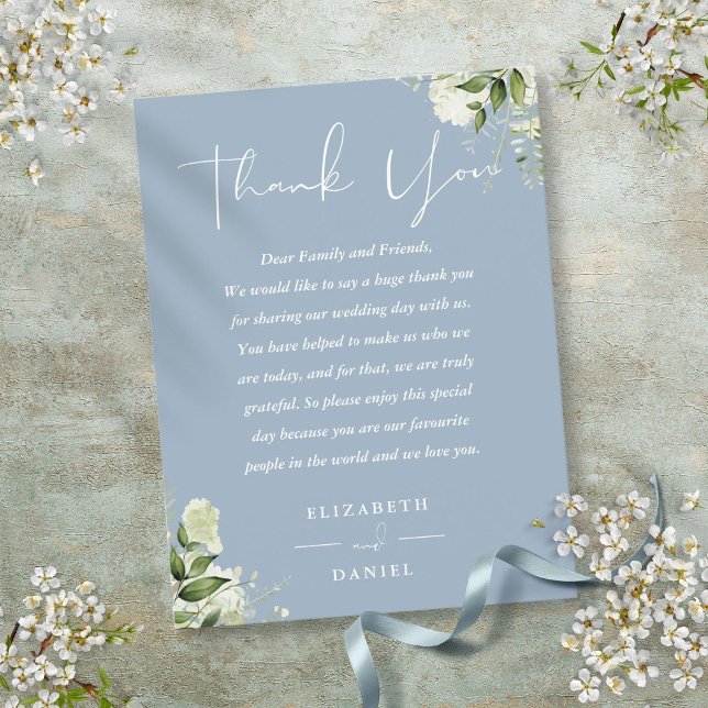 Carte Merci Mariage Dusty Blue Greenery (Dusty Blue Greenery Thank You Wedding Place Card)
