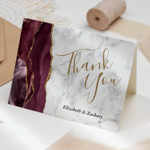 Carte Merci Mariage en marbre gris doré Burgundy Agate