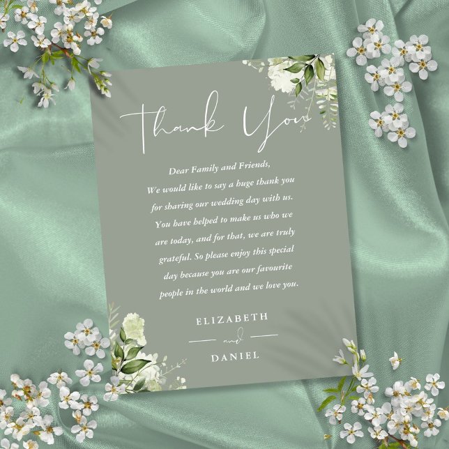 Carte Merci Mariage Sage Green Green Green (Sage Green Greenery Thank You Wedding Place Card)