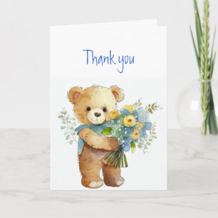 Carte Merci Merci Fleurs et Ours En Teddy