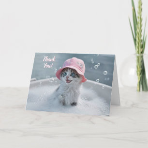 Carte Merci Mignon Petit Chat dans un Bain Moussant