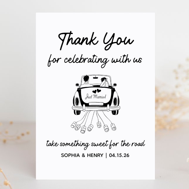 Carte Merci minimal moderne personnalisé Symbole de mari (Add a playful touch to your favor table with this fun "Take something sweet for the road" sign!)