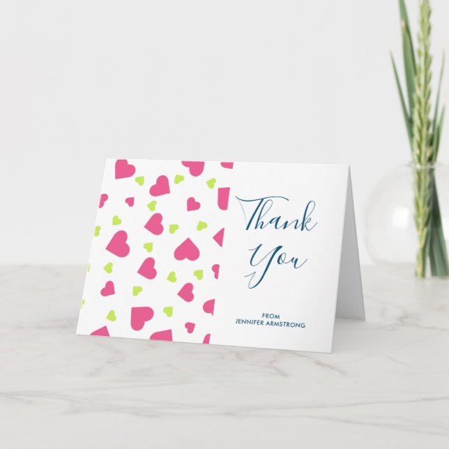 Carte Merci Motif pour le rose et le vert doux Coeurs to (Devant)