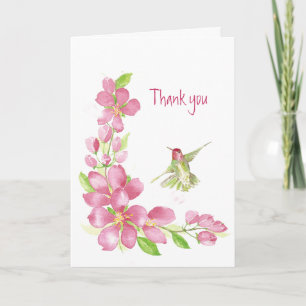 Carte Merci noir cerise fleurs et colibris
