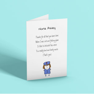 Carte Merci Nurse mignon Poem personnalisable Merci