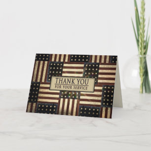 Carte Merci patriotique pour votre service, drapeaux amé