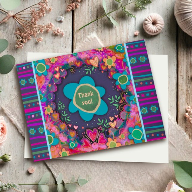 Carte Merci Personnalisé Floral joyeux mignon (Créateur téléchargé)