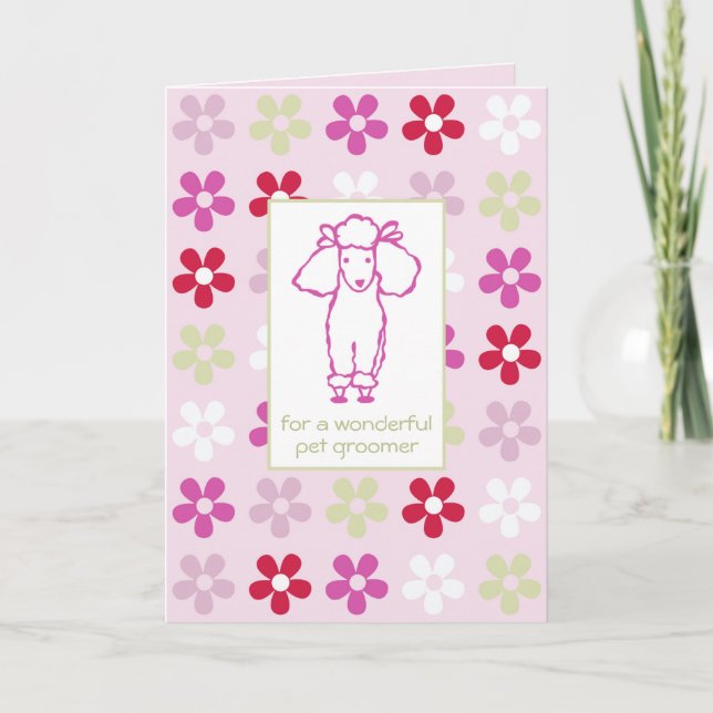 Carte Merci Pet Groomer chien de caniche rose (Devant)