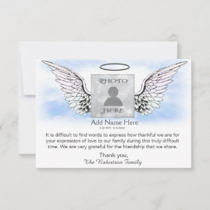 Carte Merci photo funéraire en sympathie avec Ange Wings
