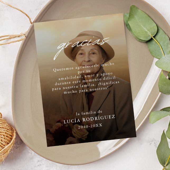 Carte Merci photo funéraire Gracias espagnol moderne (Créateur téléchargé)