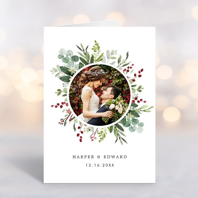 Carte Merci photo Mariage de Noël botanique plié (Créateur téléchargé)
