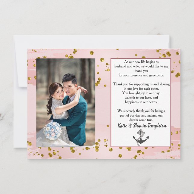 Carte Merci photo mariage double face or nautique (Dos)