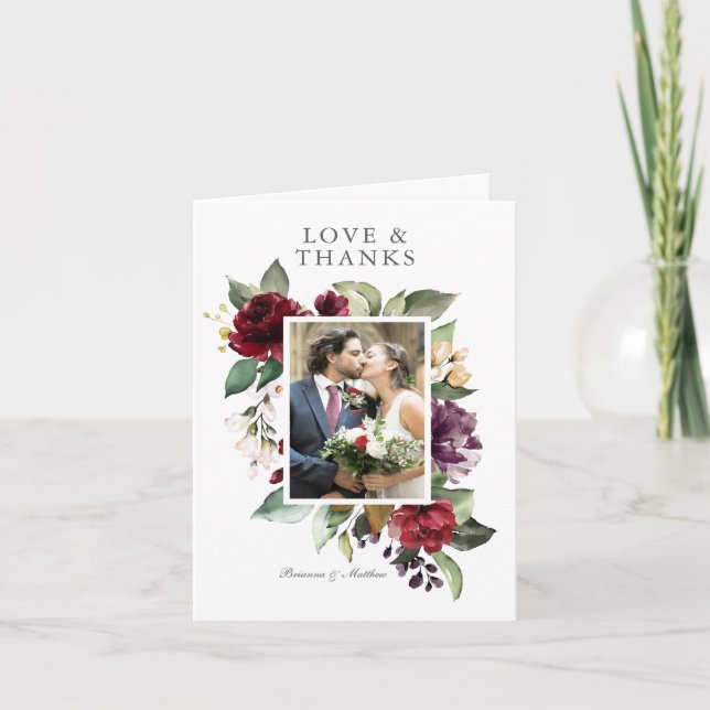 Carte Merci photo romantique de Bourgogne et Plum Floral (Devant)