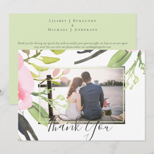 Carte Merci photo rose vif Mariage (Devant / Derrière)