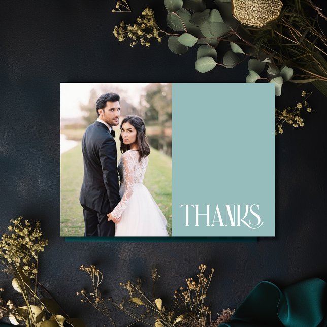 Carte Merci photo simple Turquoise Mariage vert (Simple Teal Green Wedding Photo Thank You Card)