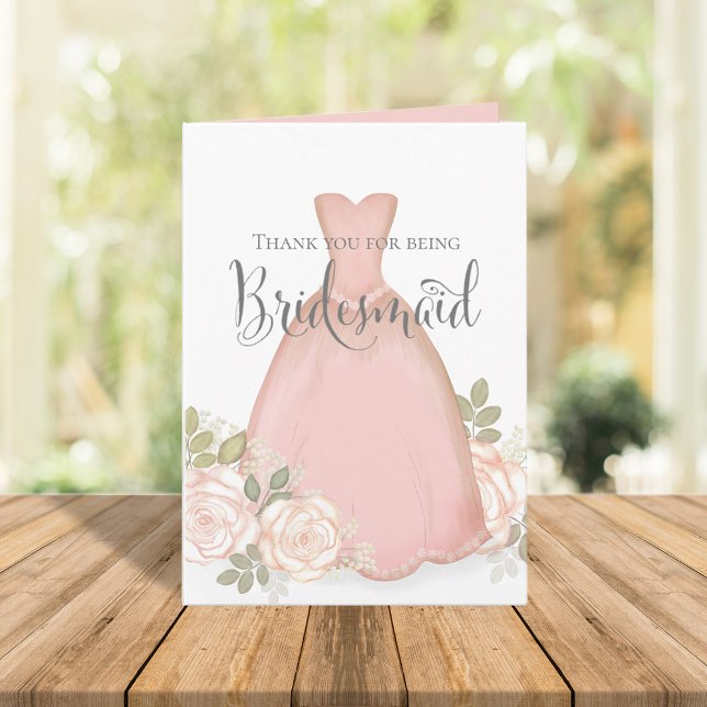 Carte Merci pour être Bridesmaid Blush Watercolor (Créateur téléchargé)