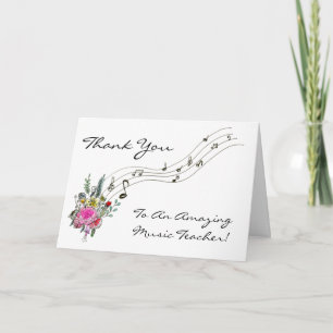 Carte Merci Professeur de musique, Fleurs et notes music
