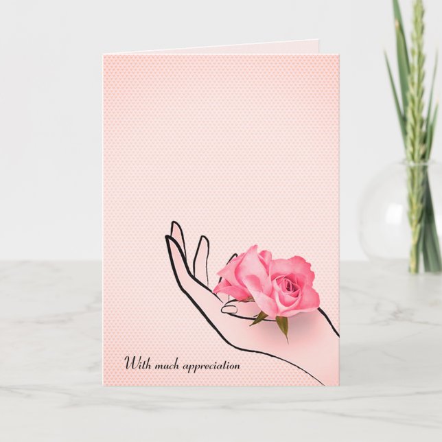 Carte merci rose en main (Devant)