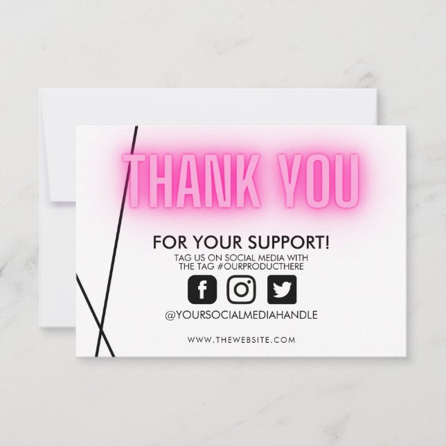 Carte Merci rose néon tendance sur support personnalisé  (Devant)