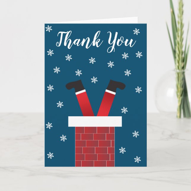Carte Merci Santa Claus Chimney Snowflakes Rouge Bleu (Devant)