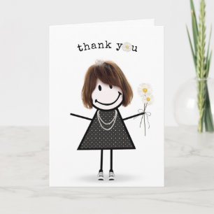 Carte Merci Stick Figure Girl avec marguerites