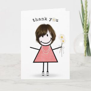 Carte Merci Stick Figure Girl avec marguerites