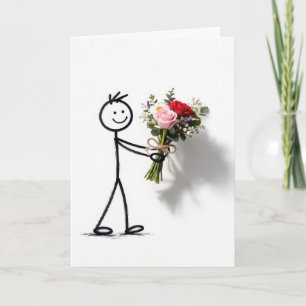 Carte Merci Stickman avec bouquet de roses
