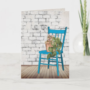 Carte Merci Tabby Chat en Plante pointillé