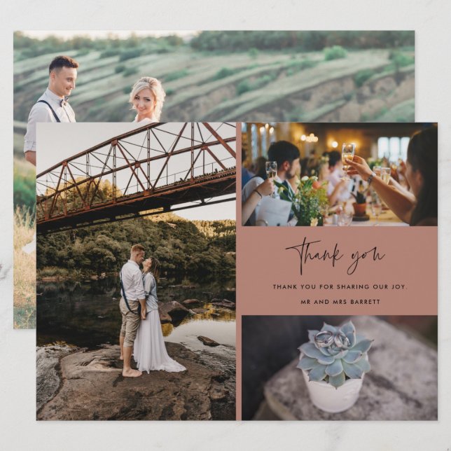 Carte Merci Terracotta Photo Collage Mariage (Devant / Derrière)