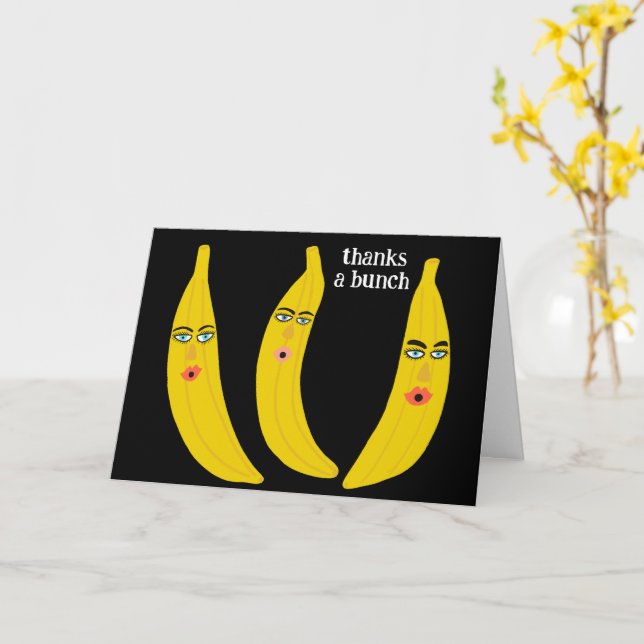 Carte MERCI UN BUNCH Funny Bananes Merci mignonne (Fleur jaune)