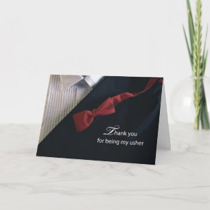 Carte Merci Usher Cravate rouge et Mariage Tuxedo noir