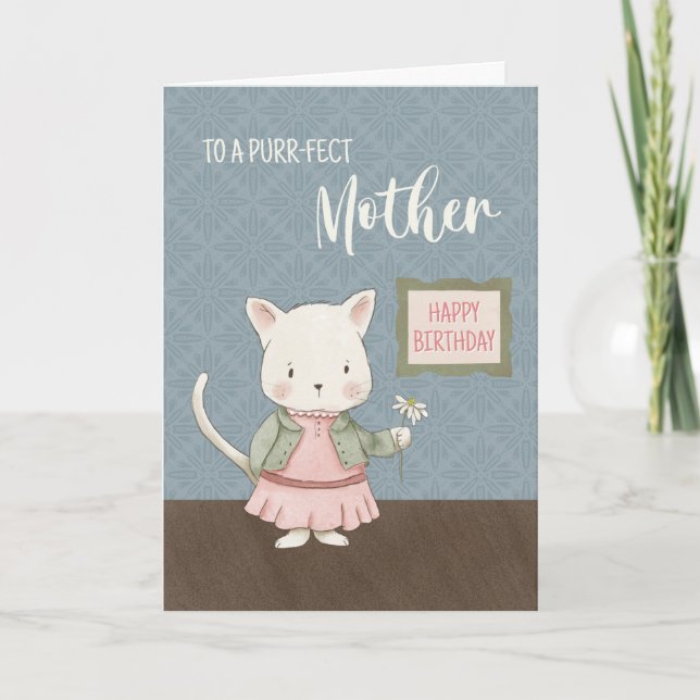 Carte Mère Anniversaire Kitty dans une robe Tenue de fle (Devant)