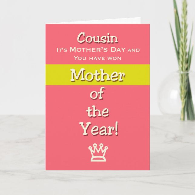 Carte Mère d'humour de cousin du jour de mère de l'année (Devant)