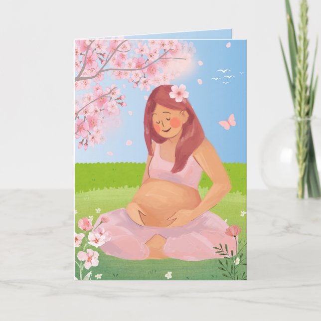 Carte Mère enceinte pastel charmante dans la nature Mère (Devant)