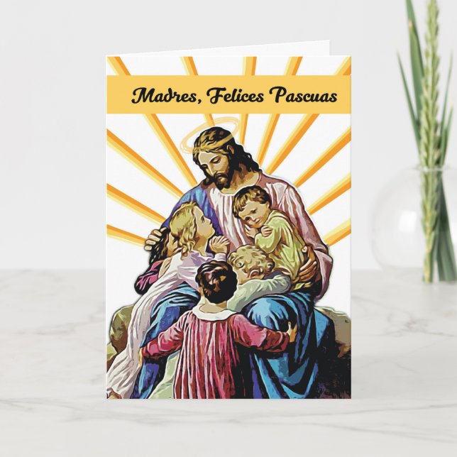 Carte Mère Espagne Pâques Jésus avec enfants et rayons (Devant)
