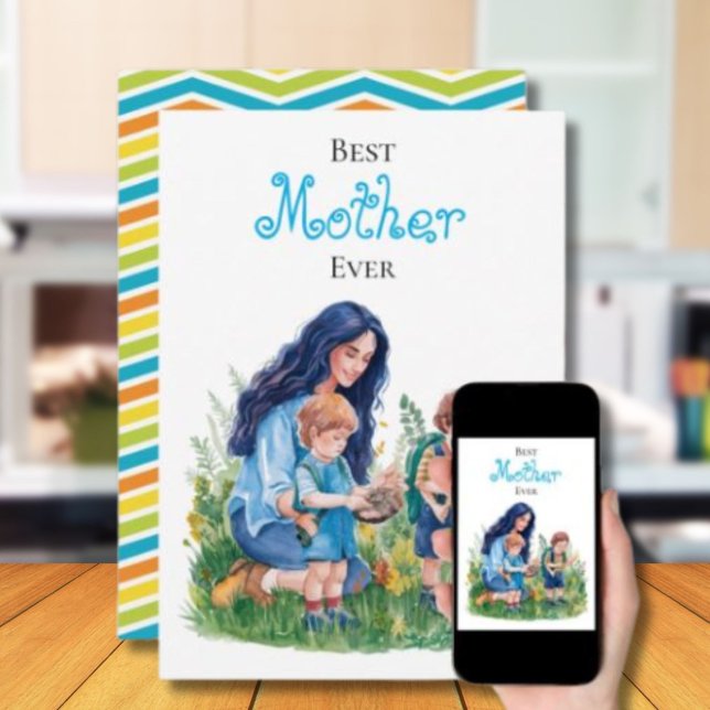 Carte Mère et fils illustration de jardinage à l'aquarel (Créateur téléchargé)