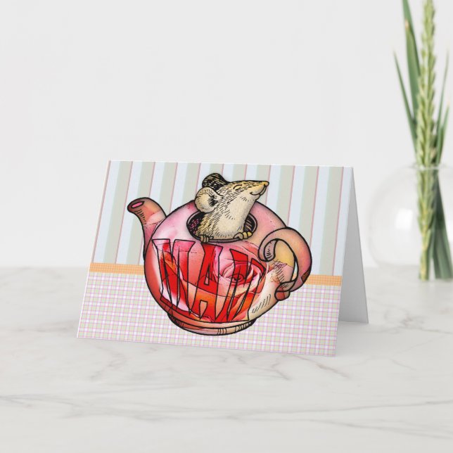 Carte Mère, Fête des Mères, Mignonne souris en théière (Devant)