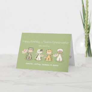Carte Mère/Grand-mère Anniversaire 4 Chats - noms person