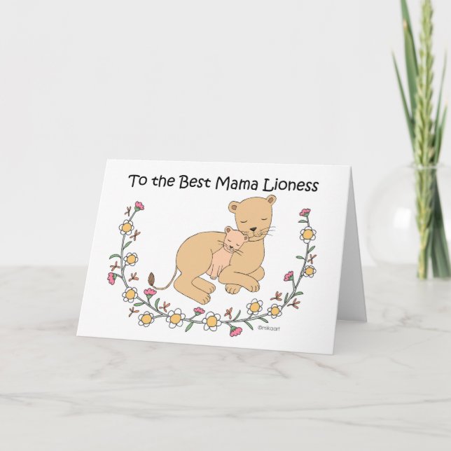 Carte Mère lionne et bébé au meilleur des mamans lionnes (Devant)