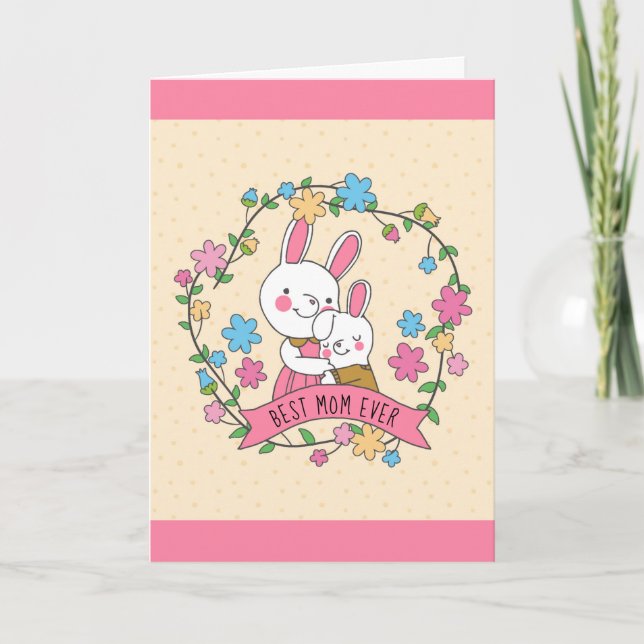 Carte Mère mignonne et lapins enfants Fête des mères (Devant)