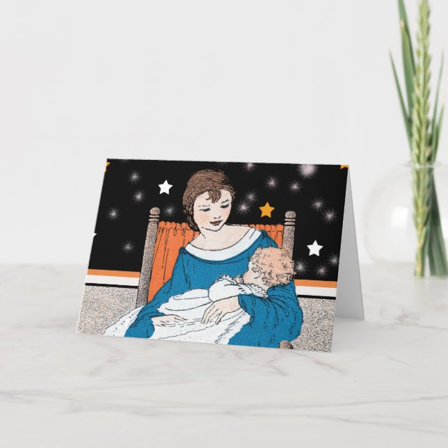Carte Mère tenant son bébé en orange Chaise Étoiles (Devant)