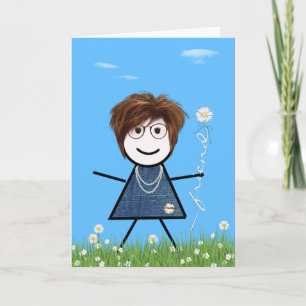 Carte Mère's Day Stick Girl with Daisy Friend