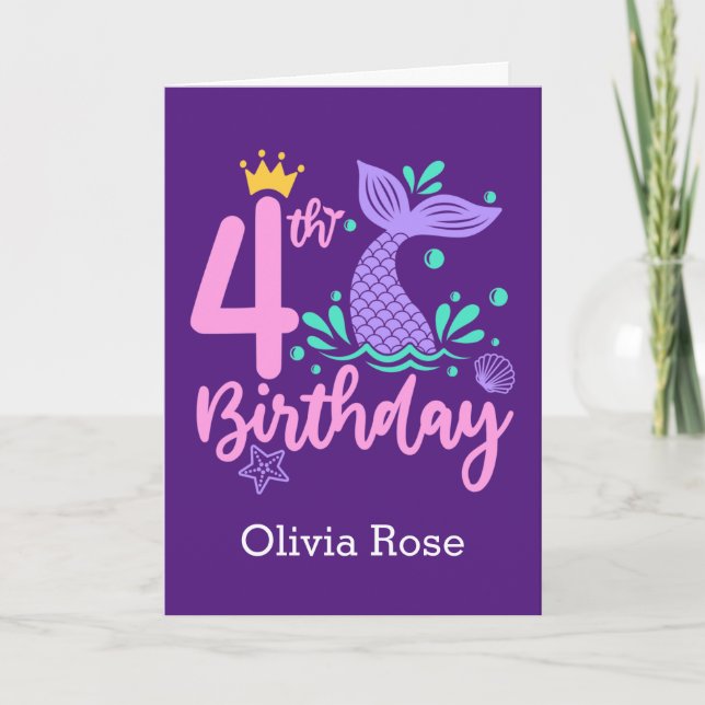 Carte Mermaid 4e anniversaire personnalisé (Devant)
