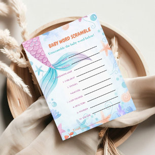 Carte Mermaid Baby jeu de baby shower de mots scramble
