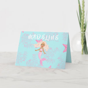 Carte Mermaid Bleu Rose Cute Sous La Mer Anniversaire