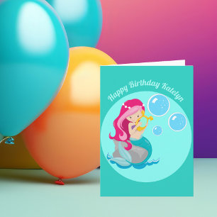 Carte Mermaid Girl mignonne Personnalisé Enfants Anniver
