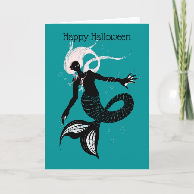 Carte Mermaid gothique Mer Noire Créature Halloween (Devant)