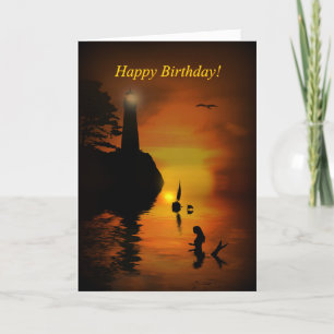 Carte Mermaid Lighthouse Dolphin Voilier Joyeux Annivers