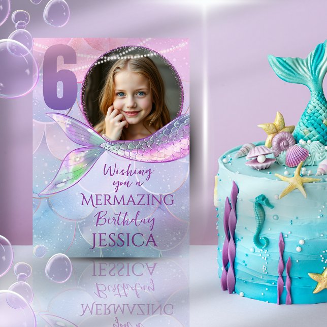 Carte Mermaid One Photo 6th Birthday Card (Créateur téléchargé)