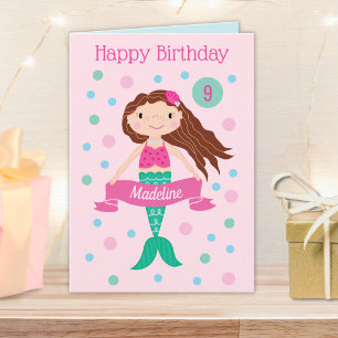 Carte Mermaid Pink Personalized Age & Name Birthday Card
